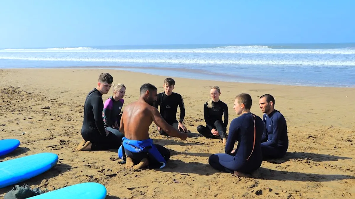 A surf group on the beach