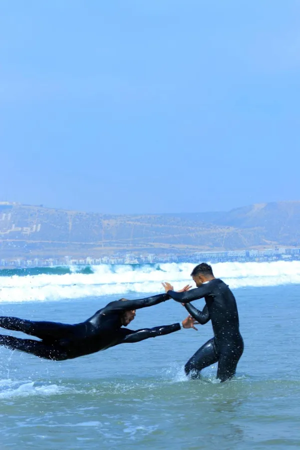A surf lesson in the whitewater — Surf and desert: Agadir to Merzouga and back