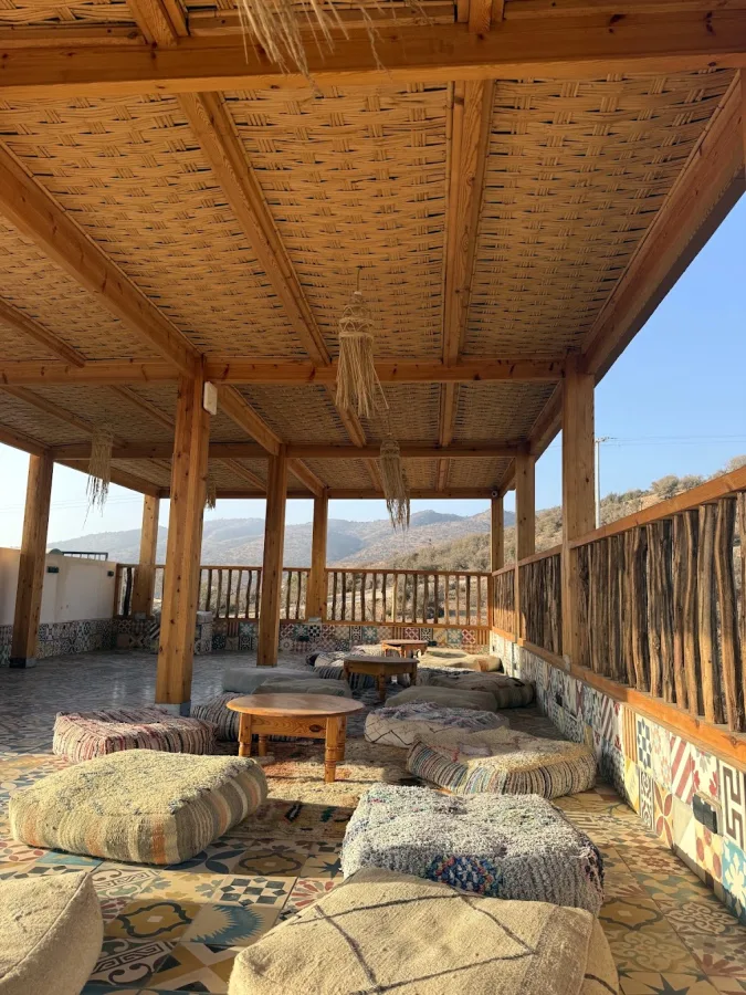 A terrace looking out over the Atlantic — Mouhou House surf stay, Taghazout
