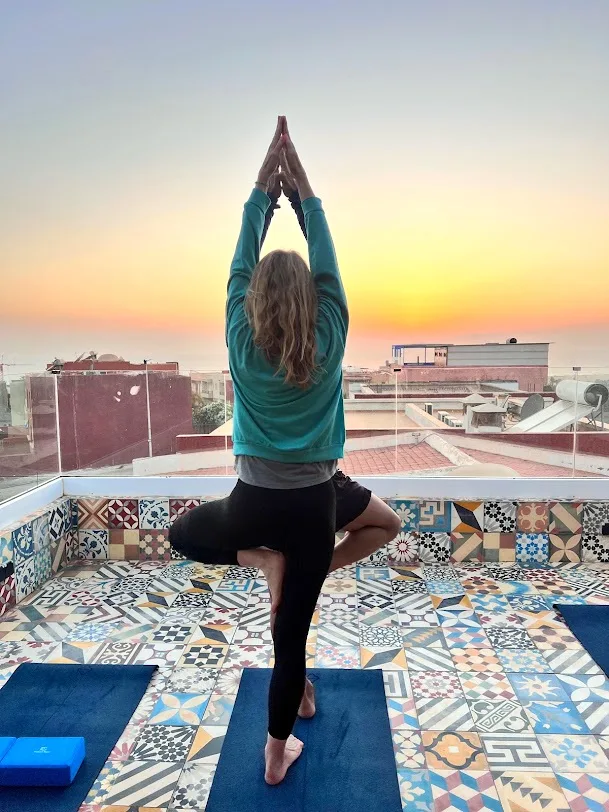 A yoga room at a Moroccan surf house — Mouhou House surf stay, Taghazout
