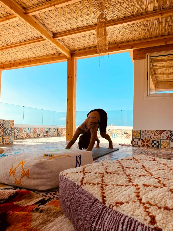 A yoga room at a Moroccan surf house — Mouhou House surf stay, Taghazout